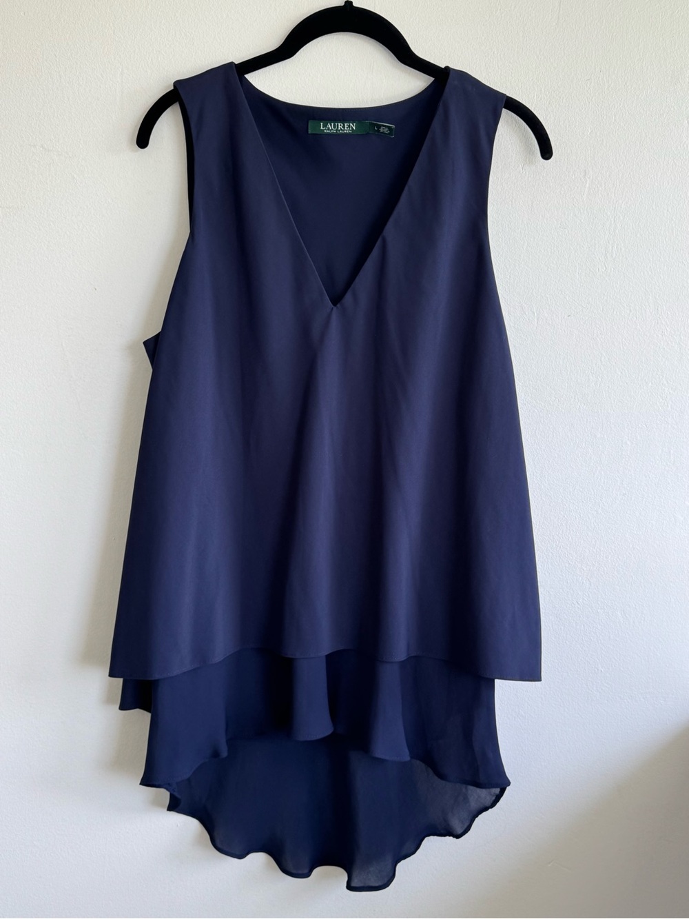 Ralph Lauren Navy Sleeveless High-Low V-Neck Tiered Dress